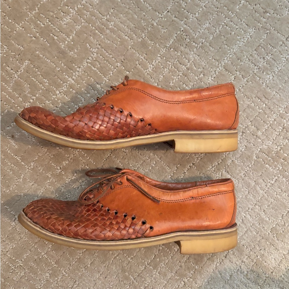 Men's Brown Leather Woven Oxfords